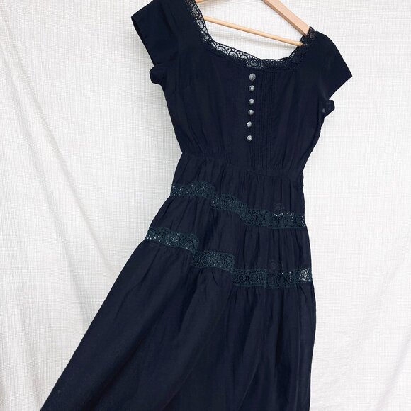 Rare! VINTAGE Crochet Dress Tiered Skirt Whimsigoth Fairy Grunge Sheer Size 6 - Picture 2 of 15